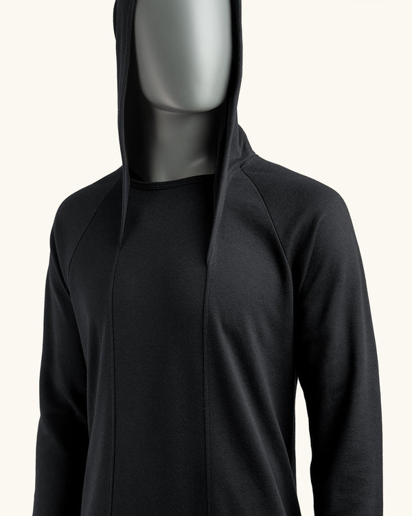 Hooded Long Black Sweatshirt II - Atelier Odenoir  - Geschlechtsneutrale Kleidung Handmade in Berlin - Gender Neutral Clothing Handmade in Berlin