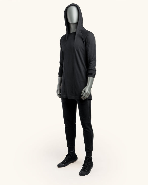 Hooded Long Black Sweatshirt II - Atelier Odenoir  - Geschlechtsneutrale Kleidung Handmade in Berlin - Gender Neutral Clothing Handmade in Berlin