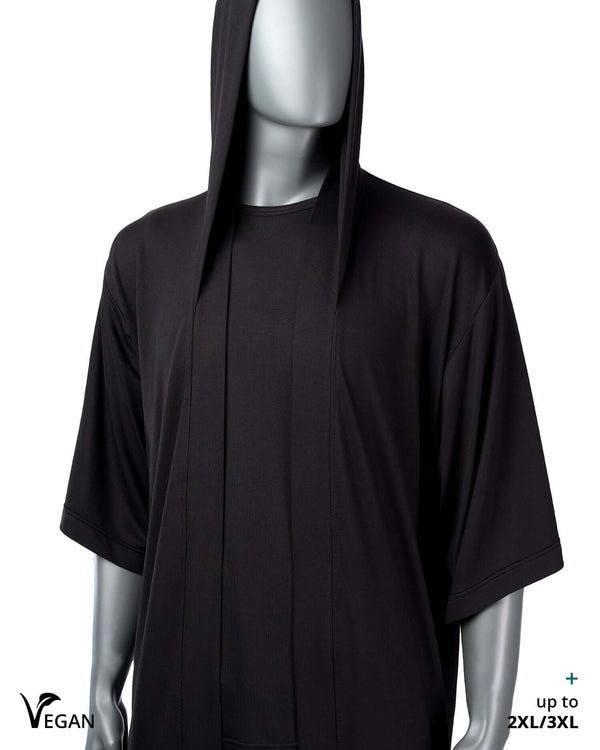 Gender Neutral Black Kimono ST with Hood - Atelier Odenoir  - Geschlechtsneutrale Kleidung Handmade in Berlin - Gender Neutral Clothing Handmade in Berlin