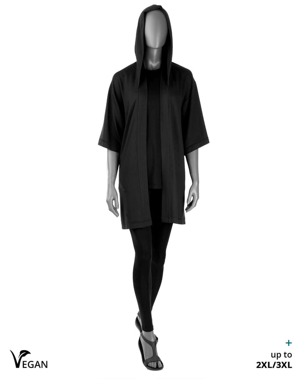 Gender Neutral Black Kimono ST with Hood - Atelier Odenoir  - Geschlechtsneutrale Kleidung Handmade in Berlin - Gender Neutral Clothing Handmade in Berlin