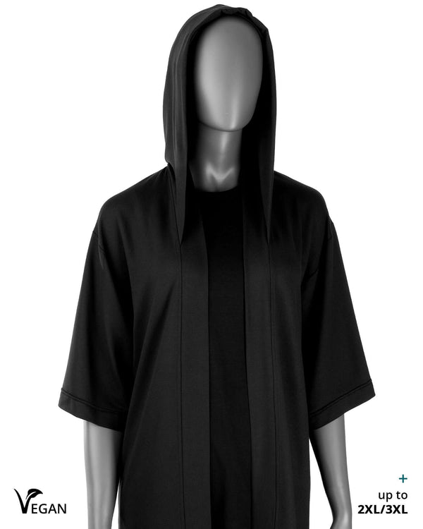 Gender Neutral Black Kimono ST with Hood - Atelier Odenoir  - Geschlechtsneutrale Kleidung Handmade in Berlin - Gender Neutral Clothing Handmade in Berlin