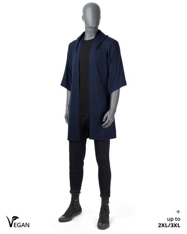 Gender Neutral Night Blue Kimono ST with Hood I - Atelier Odenoir  - Geschlechtsneutrale Kleidung Handmade in Berlin - Gender Neutral Clothing Handmade in Berlin