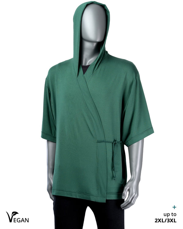 Gender Neutral Green Kimono CRZ with Hood II - Atelier Odenoir  - Geschlechtsneutrale Kleidung Handmade in Berlin - Gender Neutral Clothing Handmade in Berlin