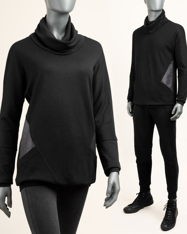 Sweatshirt Cowl Black Pockets - Atelier Odenoir  - Geschlechtsneutrale Kleidung Handmade in Berlin - Gender Neutral Clothing Handmade in Berlin