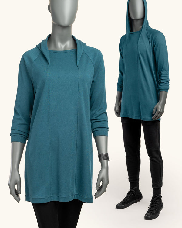 Hooded Long Blue Sweatshirt II - Atelier Odenoir  - Geschlechtsneutrale Kleidung Handmade in Berlin - Gender Neutral Clothing Handmade in Berlin