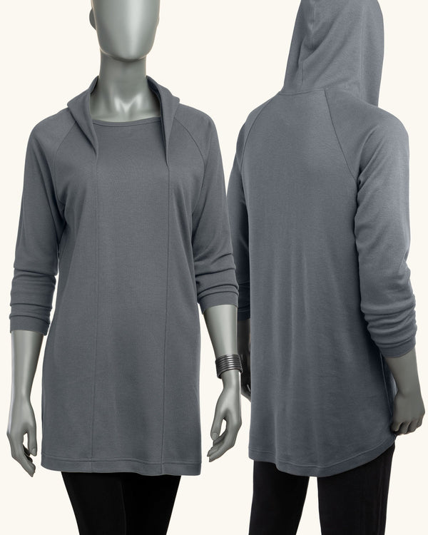 Hooded Long Grey Sweatshirt II - Atelier Odenoir  - Geschlechtsneutrale Kleidung Handmade in Berlin - Gender Neutral Clothing Handmade in Berlin